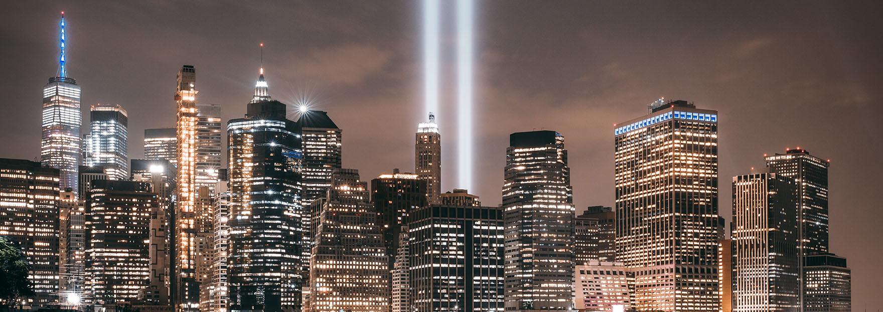 The twin bars of light signify the loss of the World Trade Center on 9 11 2001 | photo by Lerone Pieters