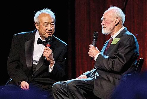 Skip Li ’66 (right) interviews Eugene Peterson ’54, author of The Message, during the gala.